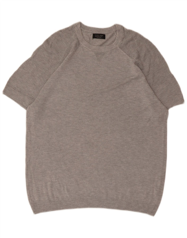 Maglione ZARA da uomo girocollo a maniche corte XL grigio
