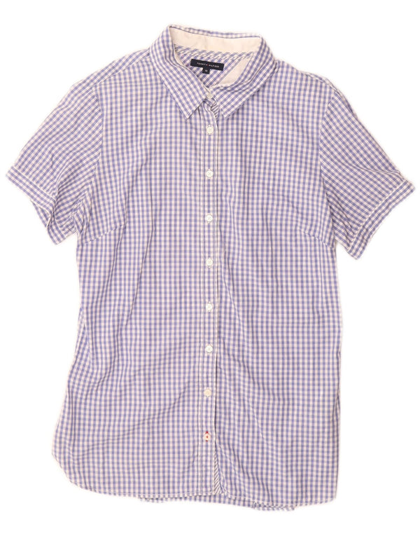 Camicia a maniche corte da donna Tommy Hilfiger US 10 Large Blu a quadretti in cotone