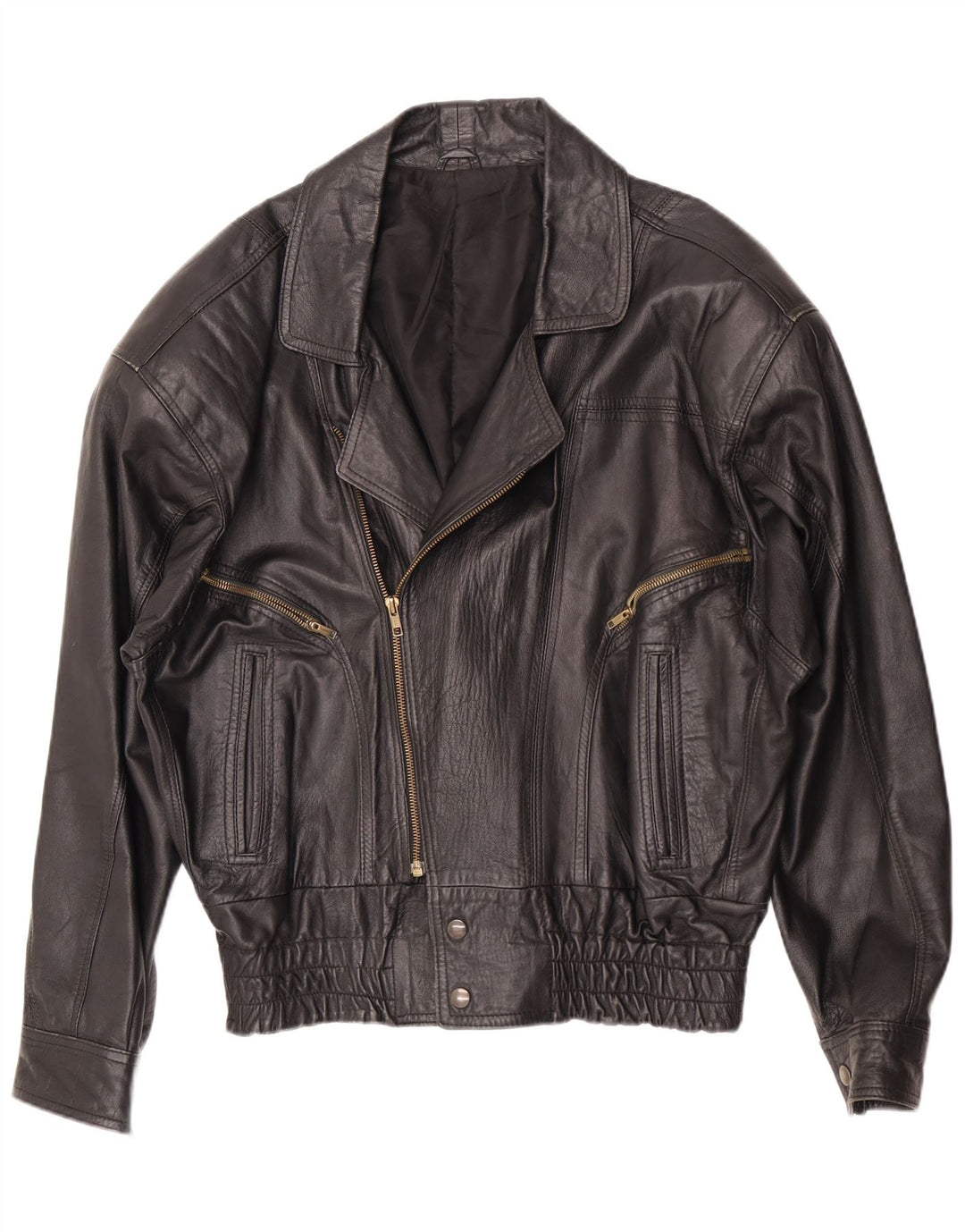 Giacca in pelle da uomo vintage IT 46 piccolo motociclista nero