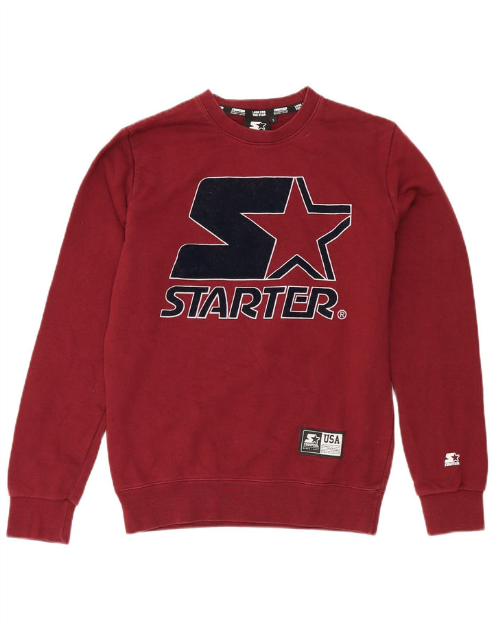 STARTER Mens USA Graphic Sweatshirt Jumper Small Burgundy Cotton