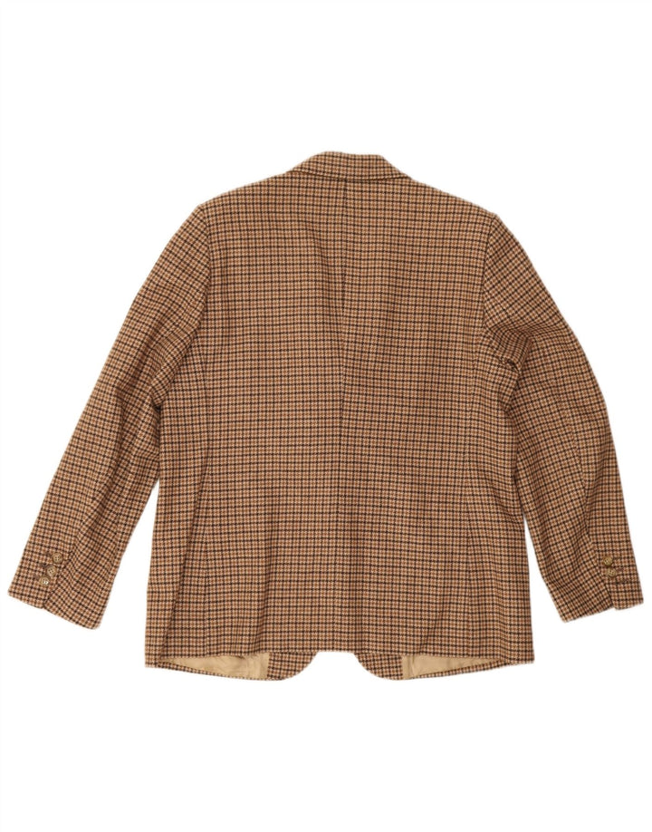 Giacca blazer vintage da donna a 3 bottoni UK 12 pied de poule marrone medio