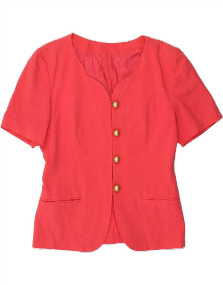 VINTAGE Womens 4 Button Short Sleeve Blazer Jacket IT 46 Large Red Linen Vintage Vintage and Second-Hand Vintage from Messina Hembry 