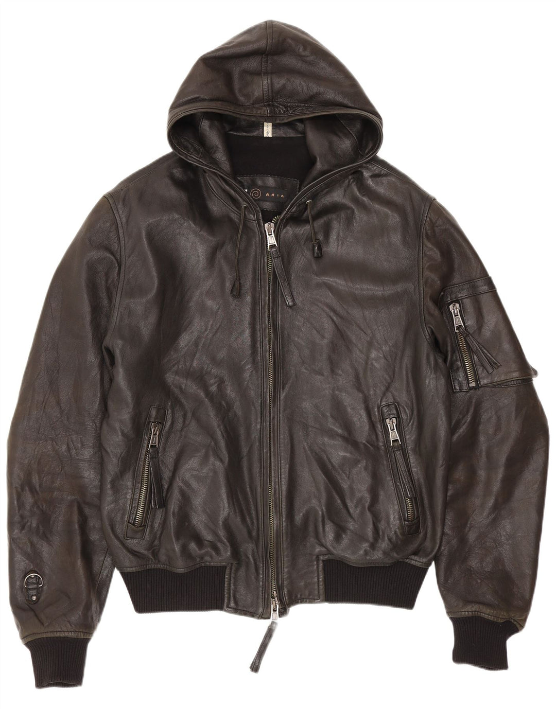 Bomber in pelle da uomo con cappuccio Aria IT 50 Large Nero