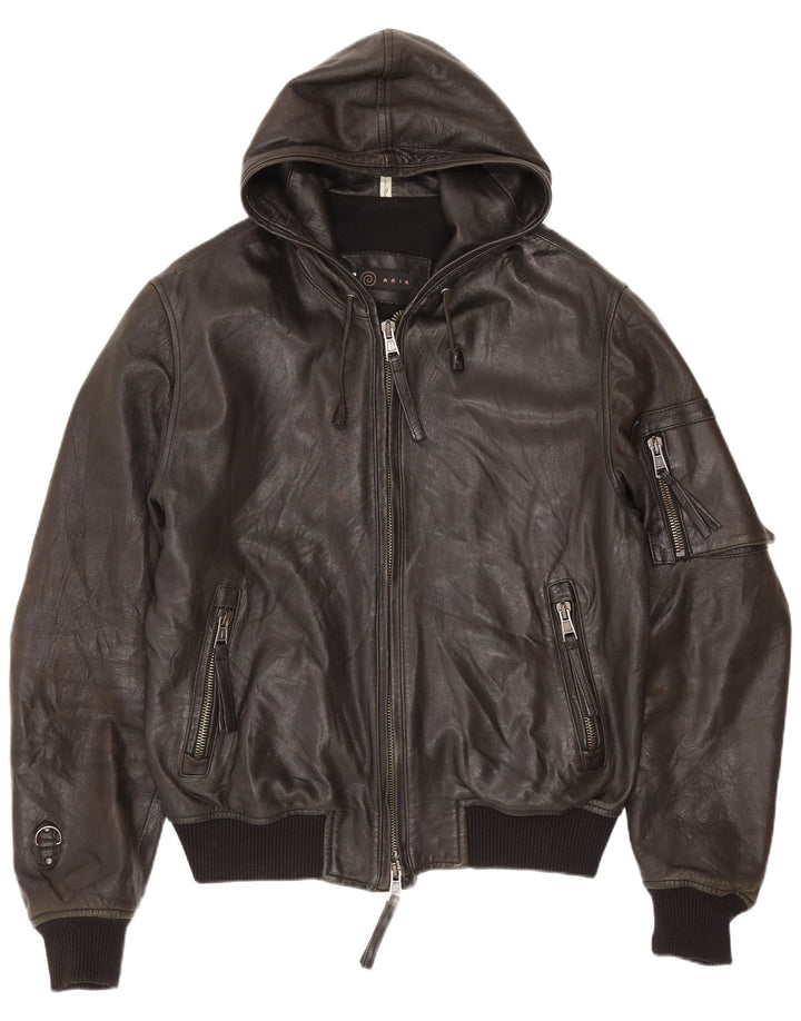 Bomber in pelle da uomo con cappuccio Aria IT 50 Large Nero