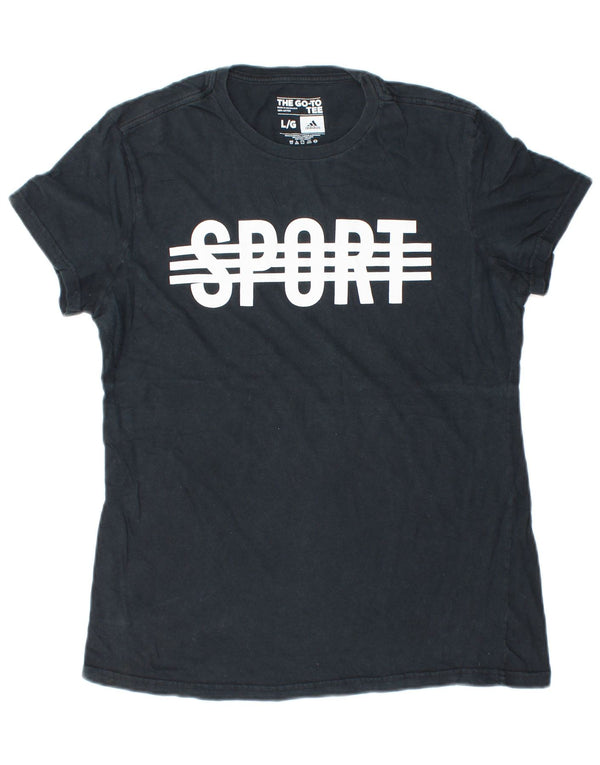 T-shirt grafica da donna Adidas Top UK 14 Large blu navy in cotone