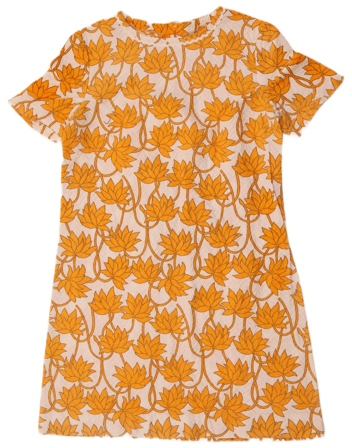Abito a trapezio vintage da donna UK 12 medio bianco floreale