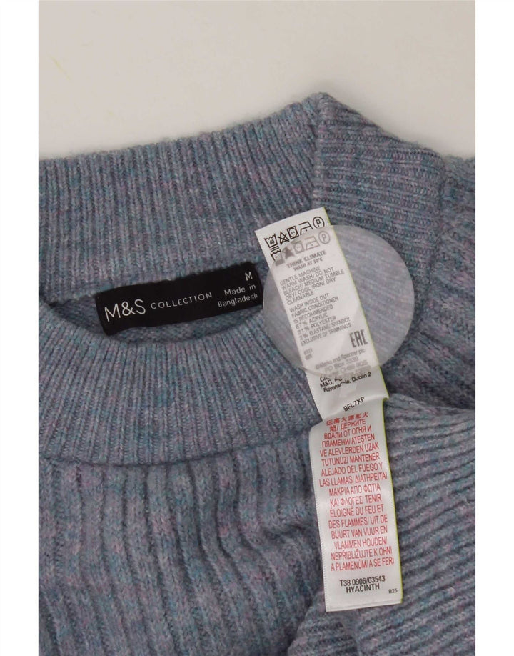 Maglione maglione a collo alto da donna Marks & Spencer UK 14 Blu medio screziato