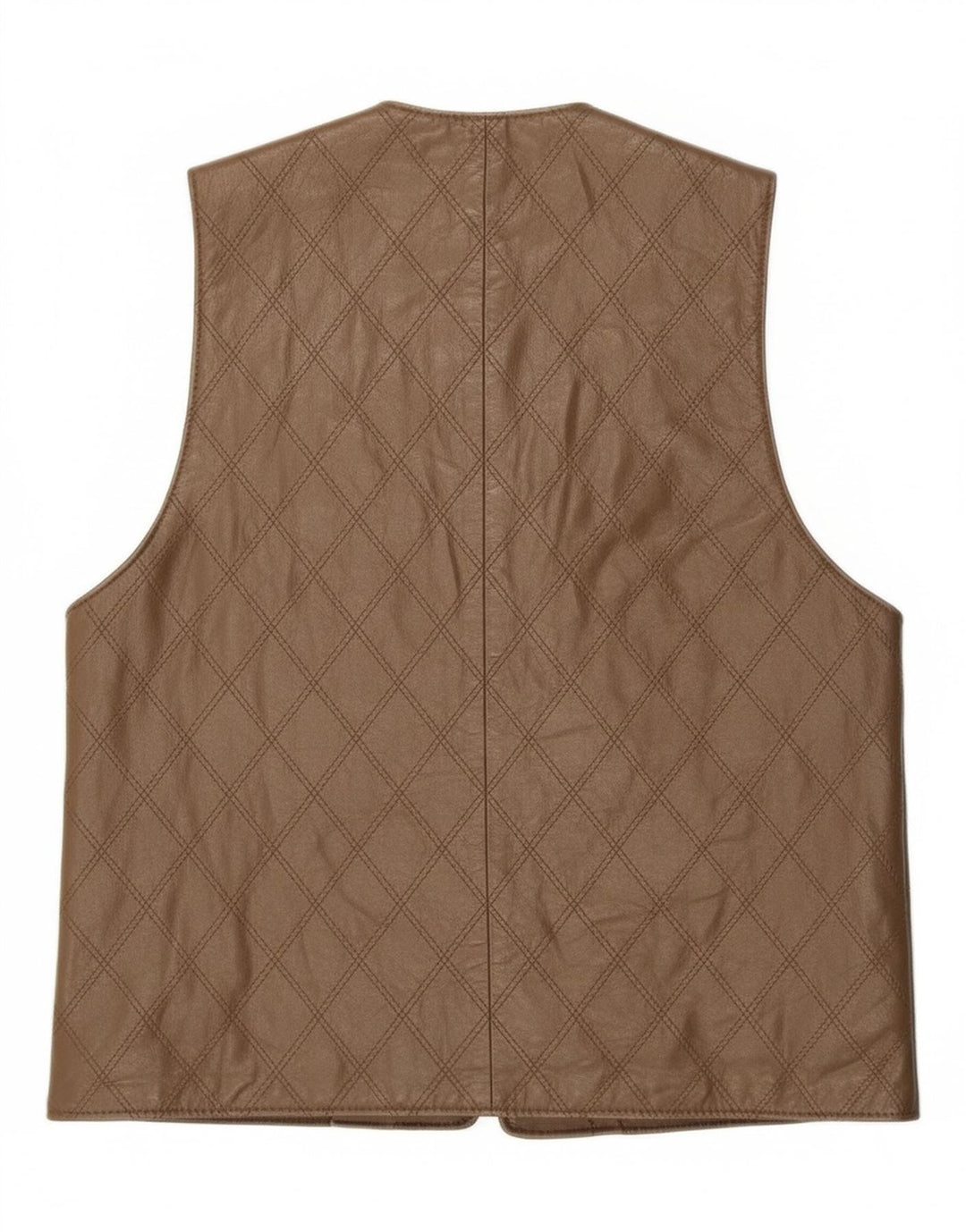 VINTAGE Womens Leather Waistcoat UK 16 Large Brown Check