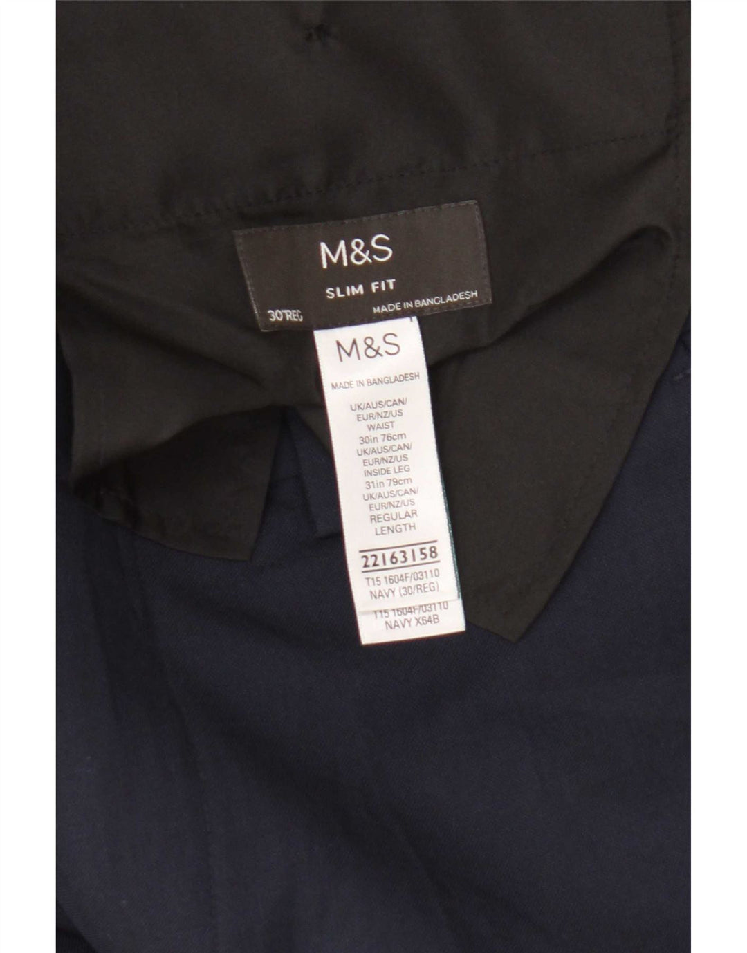 Pantaloni casual slim fit da uomo Marks & Spencer W30 L31 poliestere blu navy