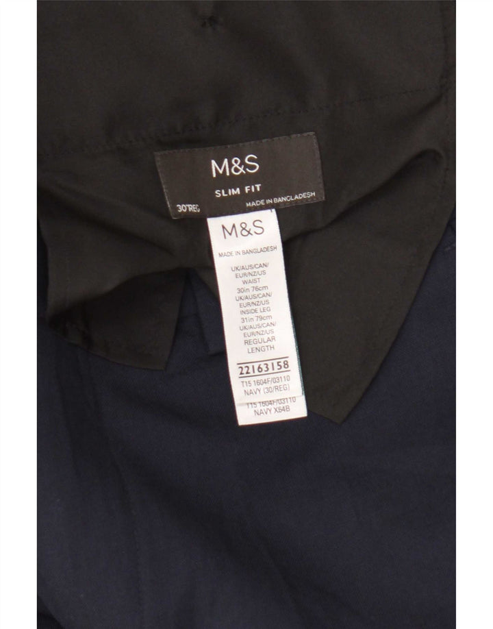 Pantaloni casual slim fit da uomo Marks & Spencer W30 L31 poliestere blu navy