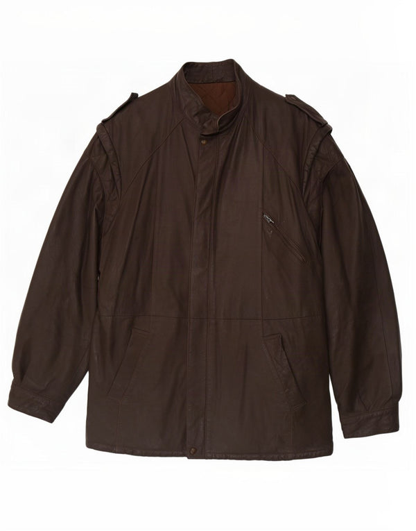 Giacca in pelle militare vintage da uomo IT 54 2XL Marrone