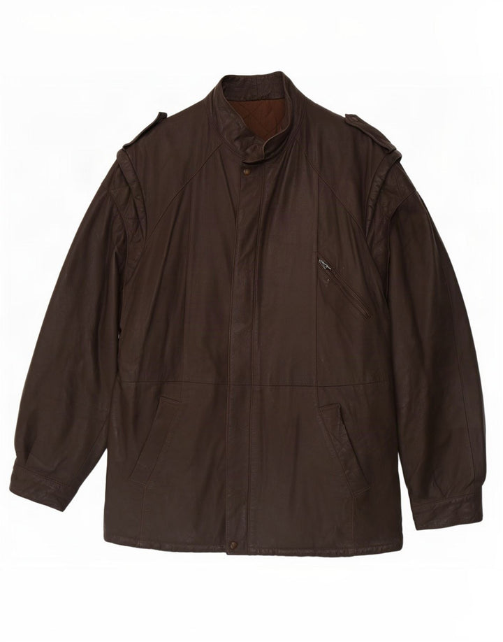 Giacca in pelle militare vintage da uomo IT 54 2XL Marrone