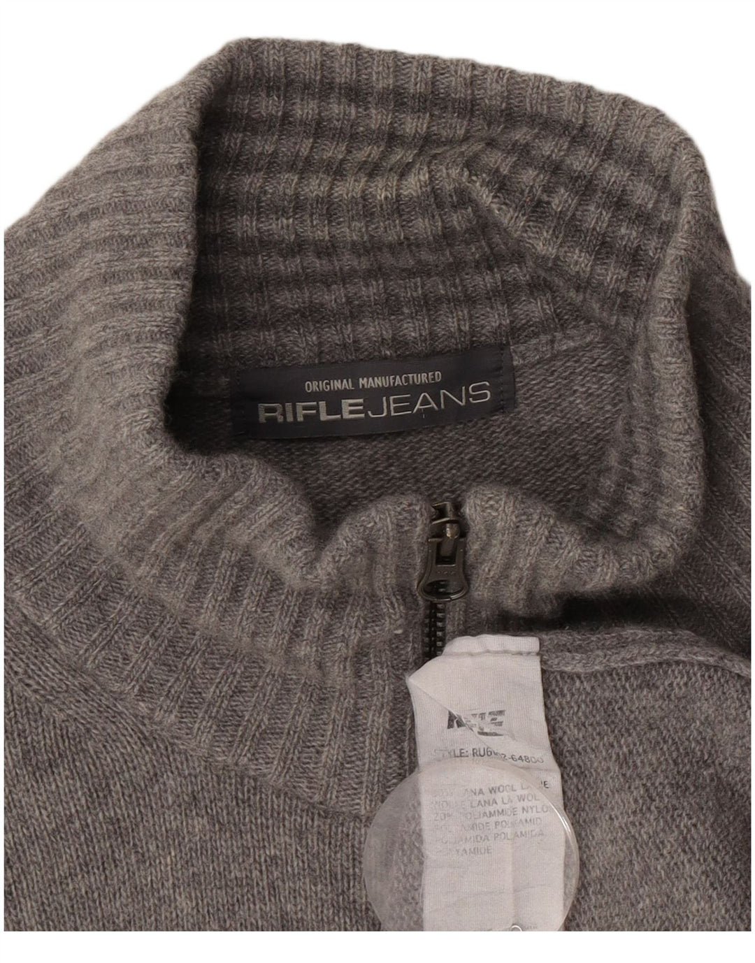 Maglione cardigan da uomo Rifle 2XL in lana grigia