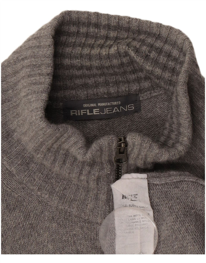 Maglione cardigan da uomo Rifle 2XL in lana grigia