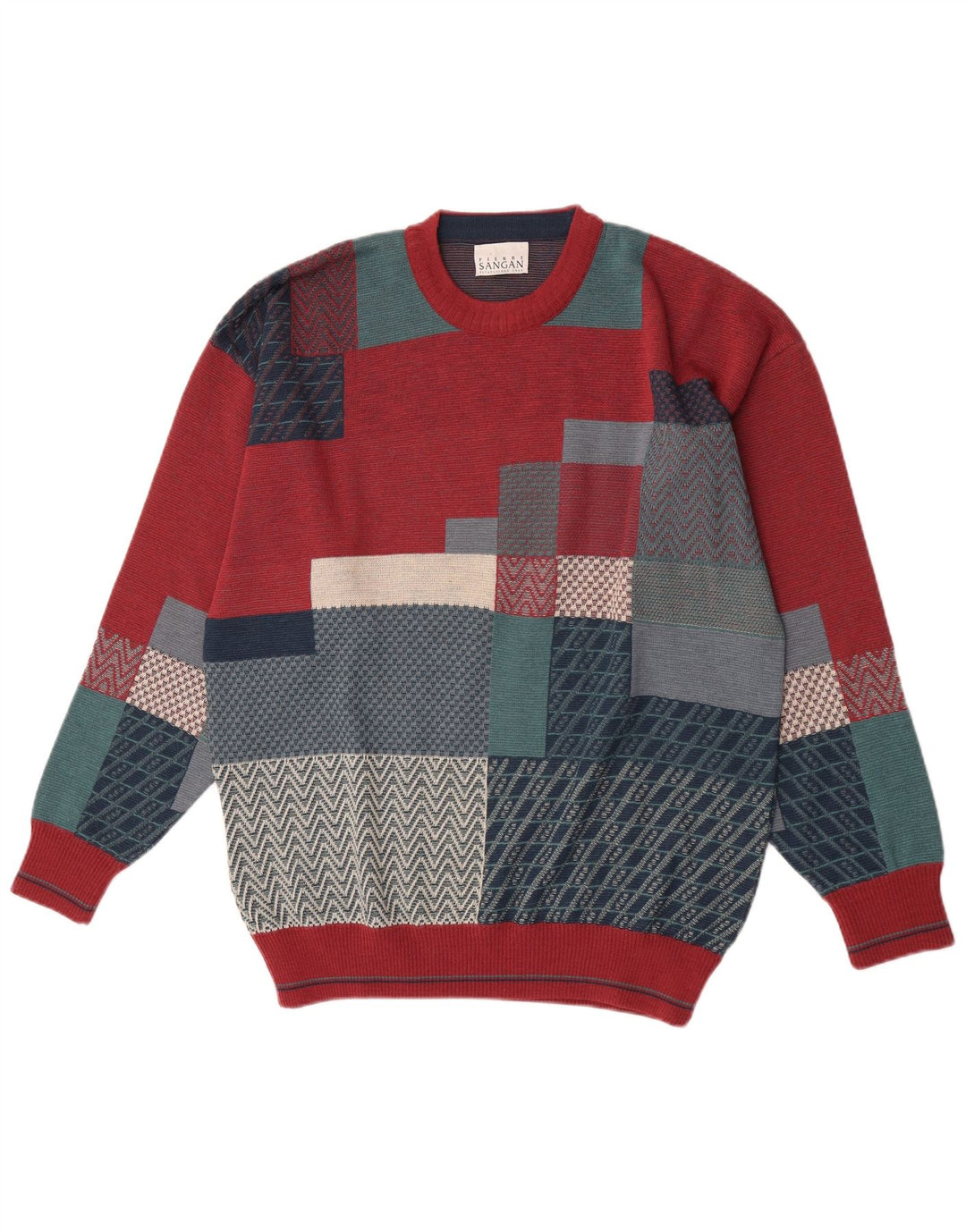 Maglione maglione girocollo da uomo Pierre Sangan XL multicolore a blocchi di colore