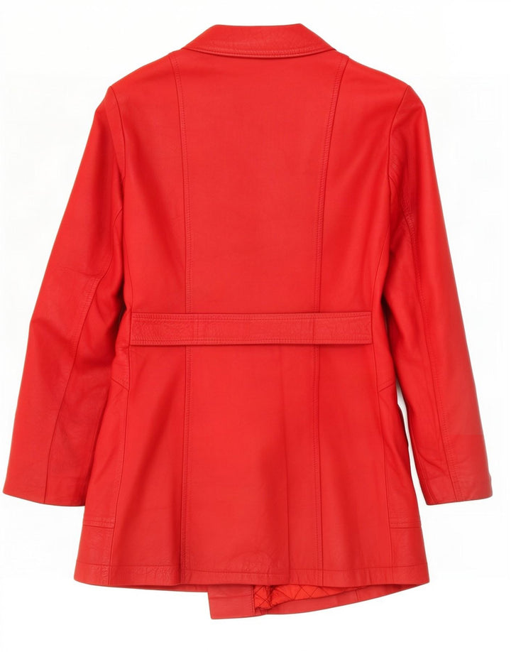 Giacca in pelle doppiopetto vintage da donna UK 14 rossa media