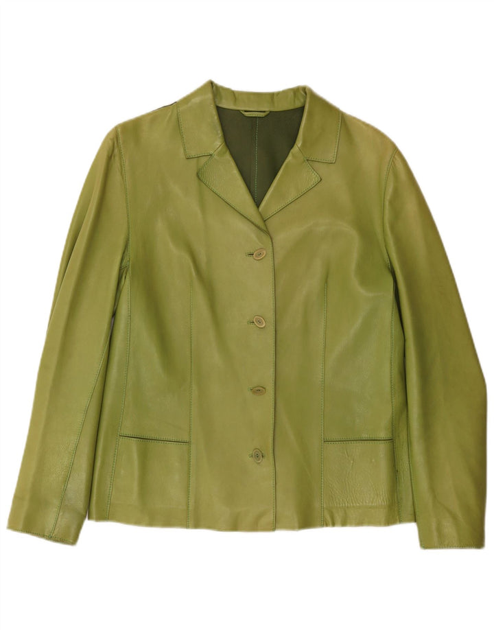 Giacca blazer in pelle da donna a 4 bottoni Enrico Mandelli UK 14 Verde medio