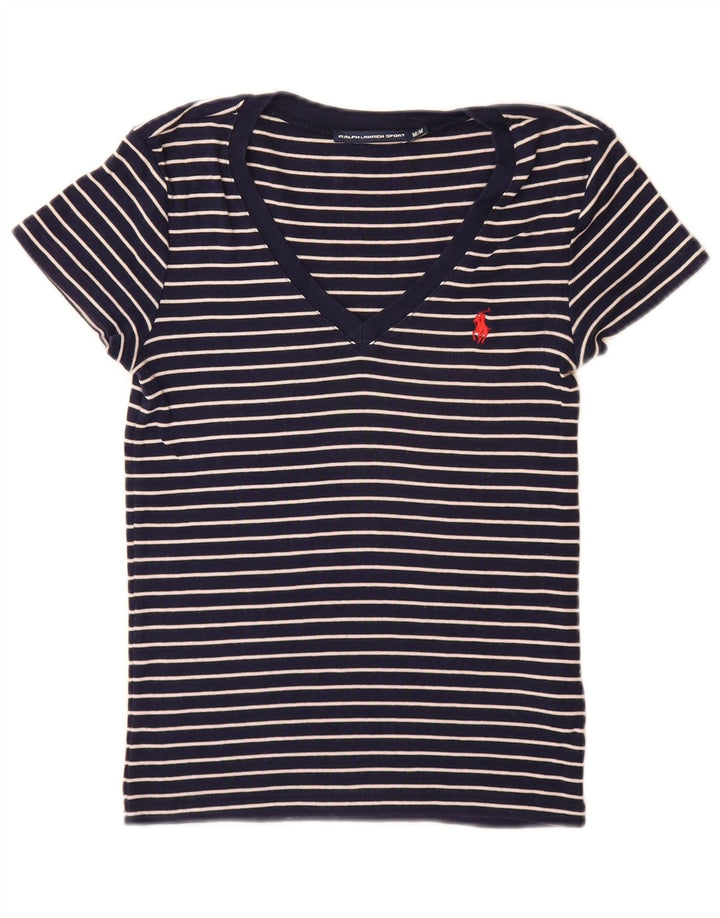 T-shirt da donna Ralph Lauren Top UK 12 cotone a righe blu navy medio