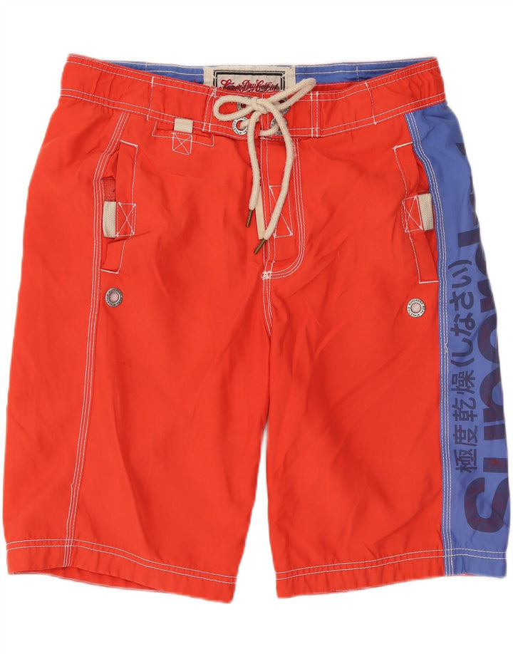 Pantaloncini da bagno con grafica da uomo SUPERDRY piccoli in poliestere color block rosso