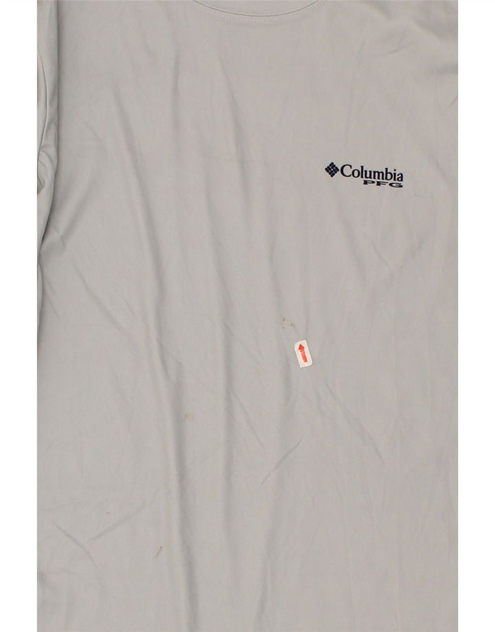 COLUMBIA Mens Graphic Top Long Sleeve Small Grey Polyester Vintage Columbia and Second-Hand Columbia from Messina Hembry 