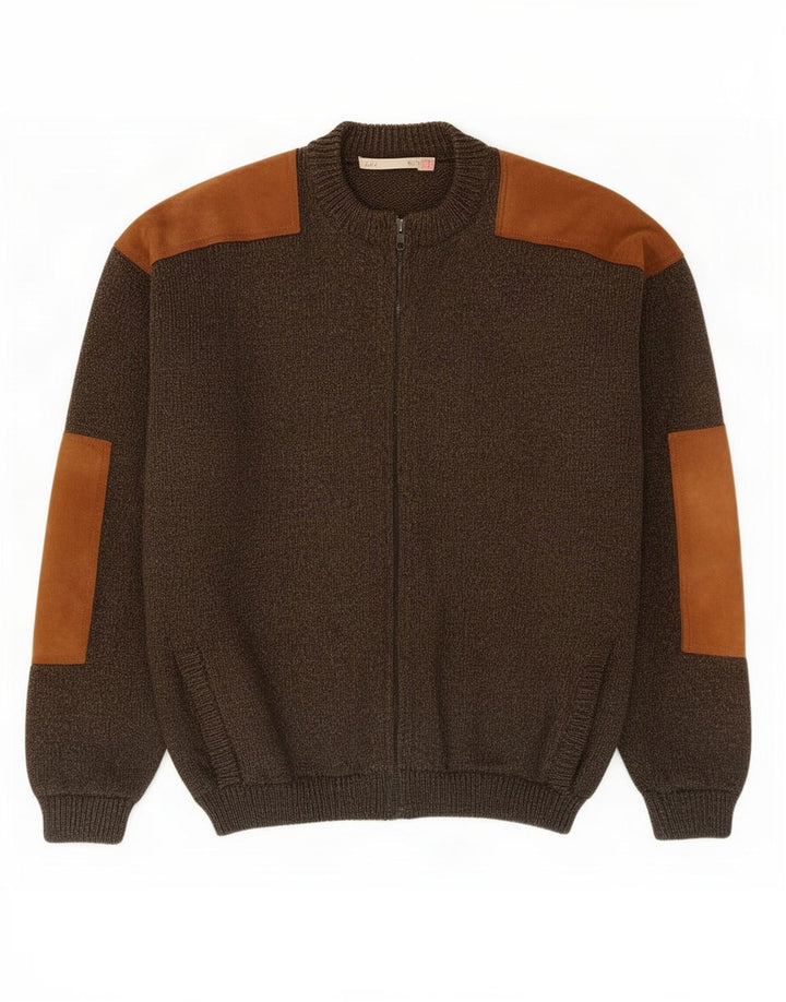 Maglione cardigan con zip vintage da uomo color block color kaki medio