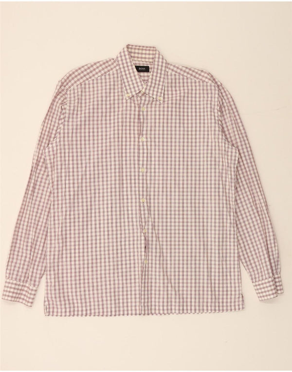 Camicia da uomo HUGO BOSS taglia 16 41 grande cotone a quadri bianchi