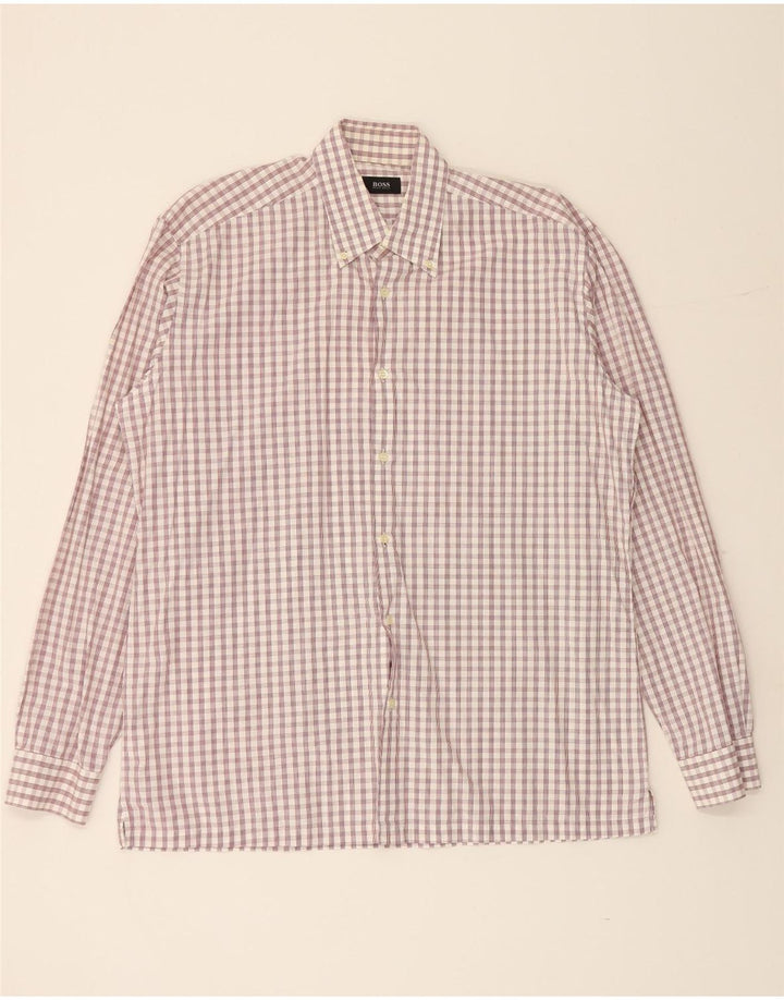Camicia da uomo HUGO BOSS taglia 16 41 grande cotone a quadri bianchi