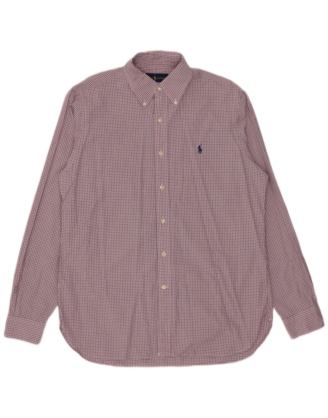 Camicia da uomo Ralph Lauren taglia 15 1/2 cotone a quadri rosa medio