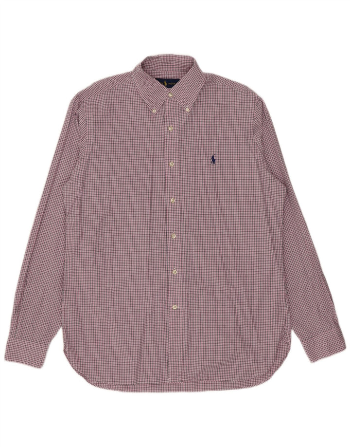 Camicia da uomo Ralph Lauren taglia 15 1/2 cotone a quadri rosa medio