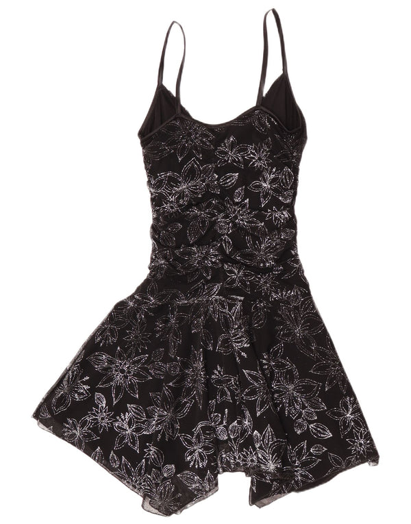 Abito asimmetrico senza maniche da donna Jane Norman UK 14 medio nero floreale