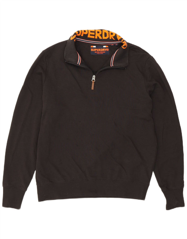 Maglione da uomo con zip e collo Superdry XL in cotone nero