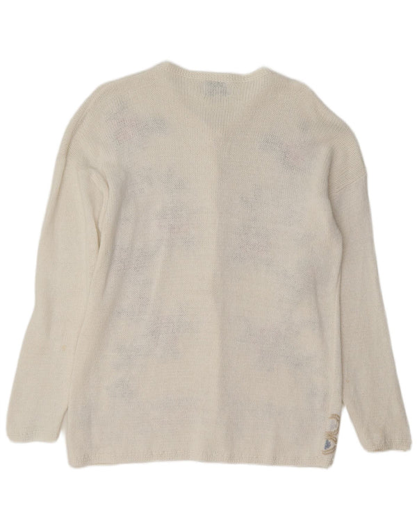 Maglione cardigan da donna Bottega Verde UK 16 Grande ramiè floreale bianco