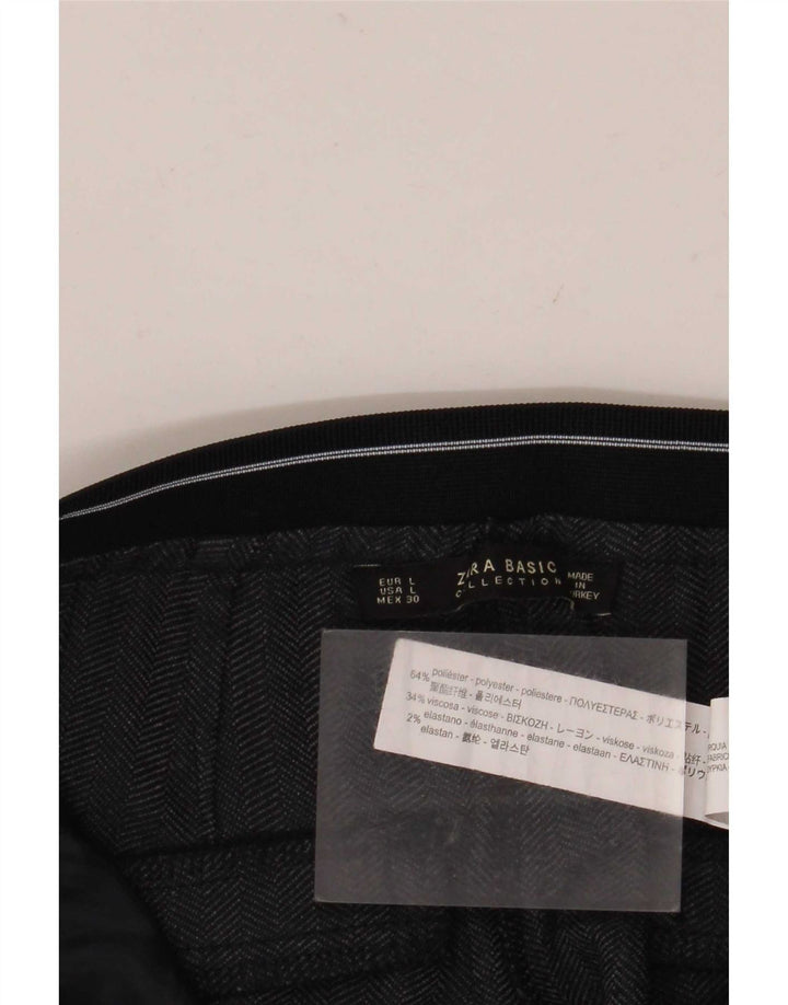 Pantaloni chino slim da donna Zara grandi W30 L28 poliestere nero a spina di pesce