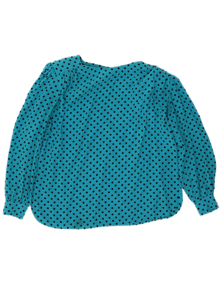 Top camicetta a maniche lunghe da donna vintage UK 16 grande blu maculato