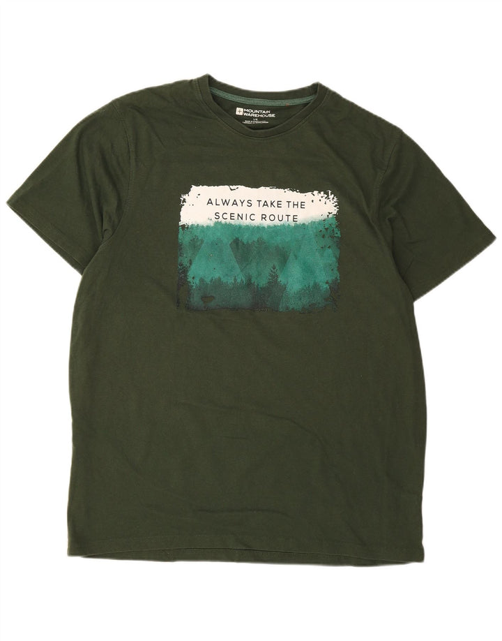 MOUNTAIN WAREHOUSE T-shirt grafica da uomo Top grande in cotone verde