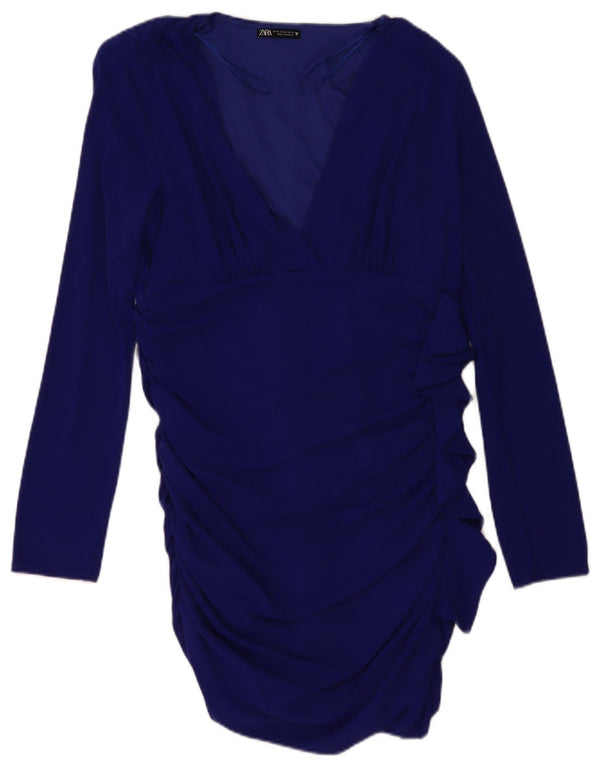 Vestito aderente a maniche lunghe da donna Zara UK 18 XL Poliestere blu navy