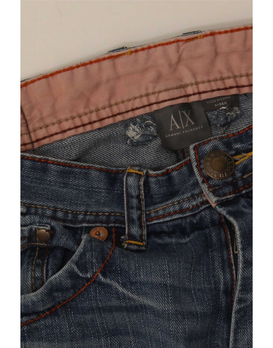 Jeans dritti invecchiati da uomo Armani Exchange W31 L31 blu maculato