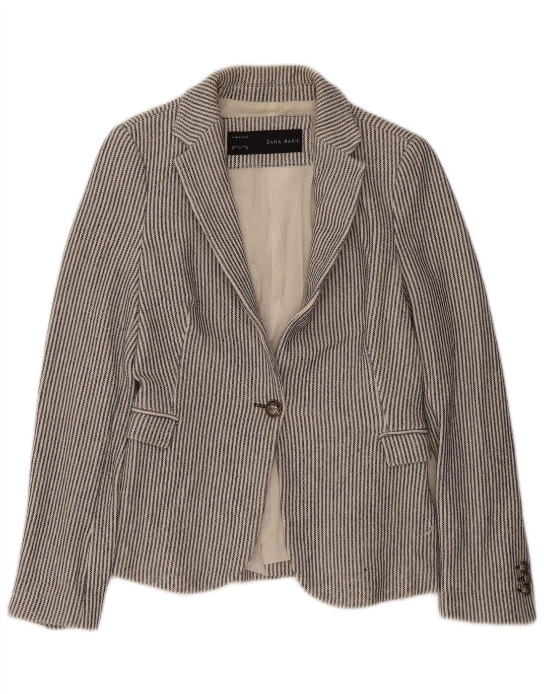 Giacca blazer da donna a 1 bottone Zara UK 12 Cotone gessato blu medio