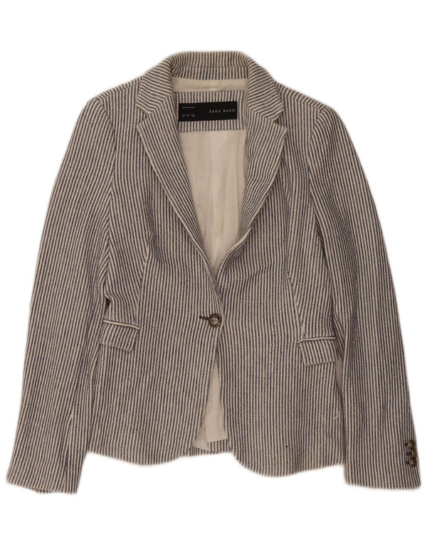 Giacca blazer da donna a 1 bottone Zara UK 12 Cotone gessato blu medio