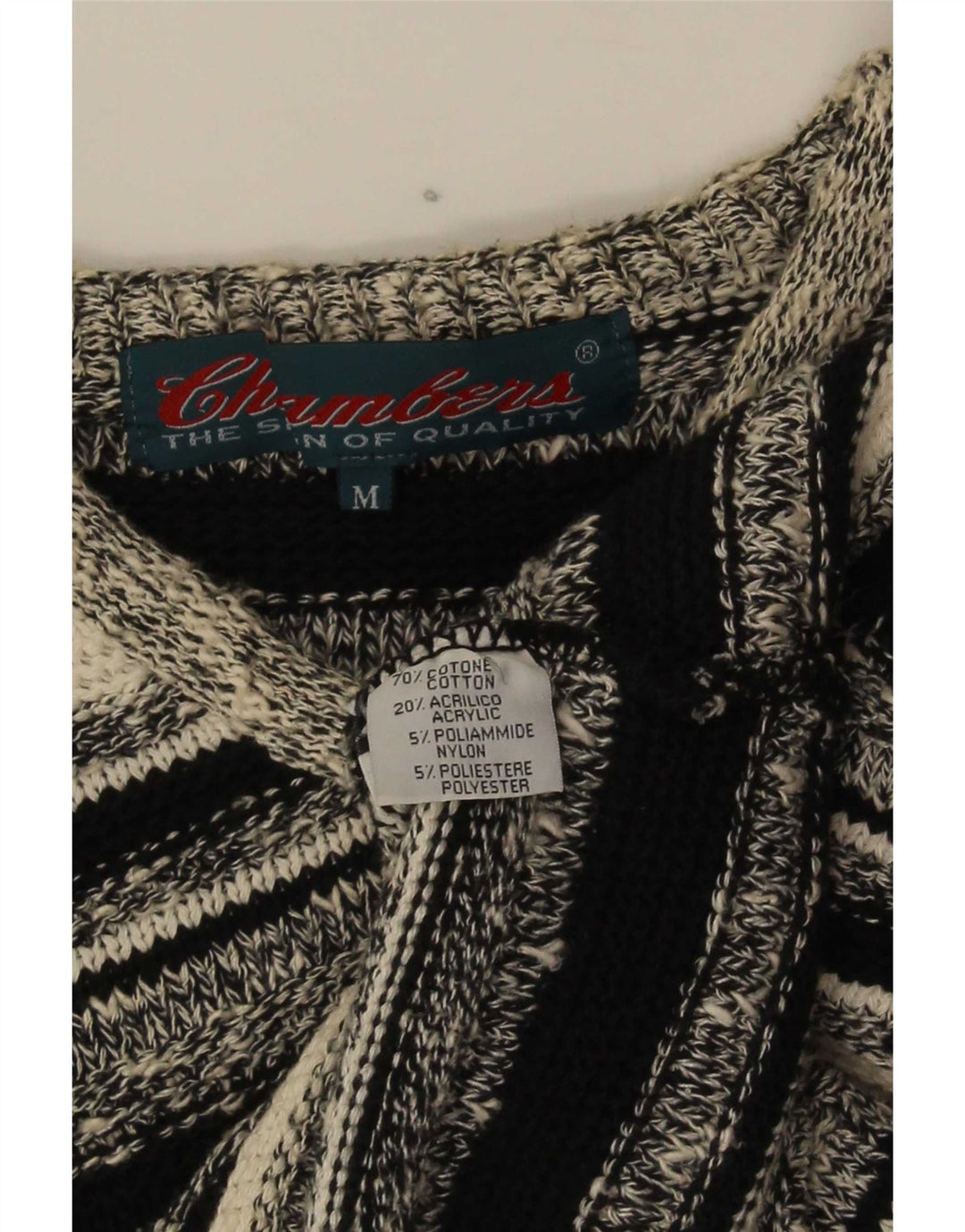 Maglione da uomo con scollo a V Chambers in cotone a righe nere medie