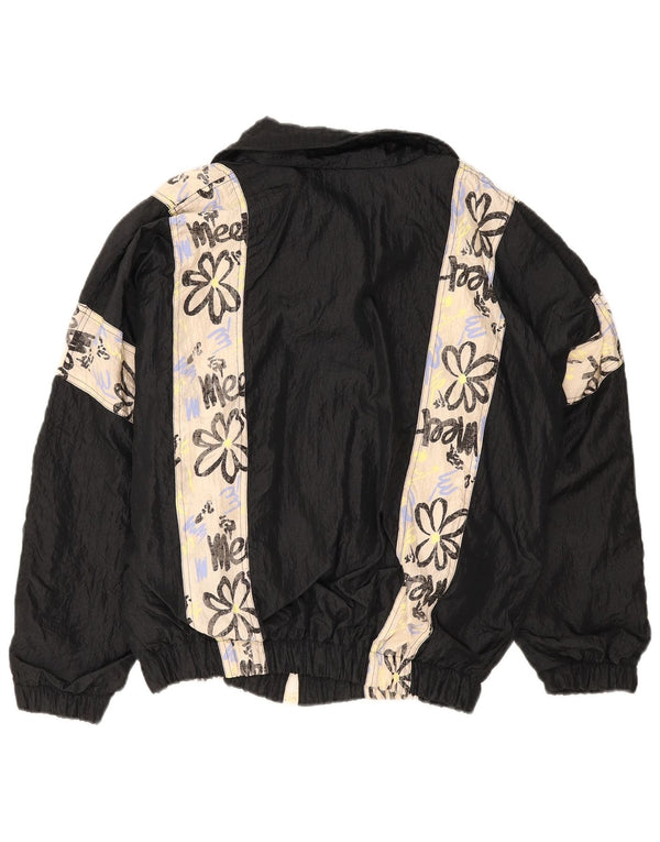 Giacca da tuta da uomo vintage vestibilità ampia, vestibilità media, in nylon floreale nero retrò