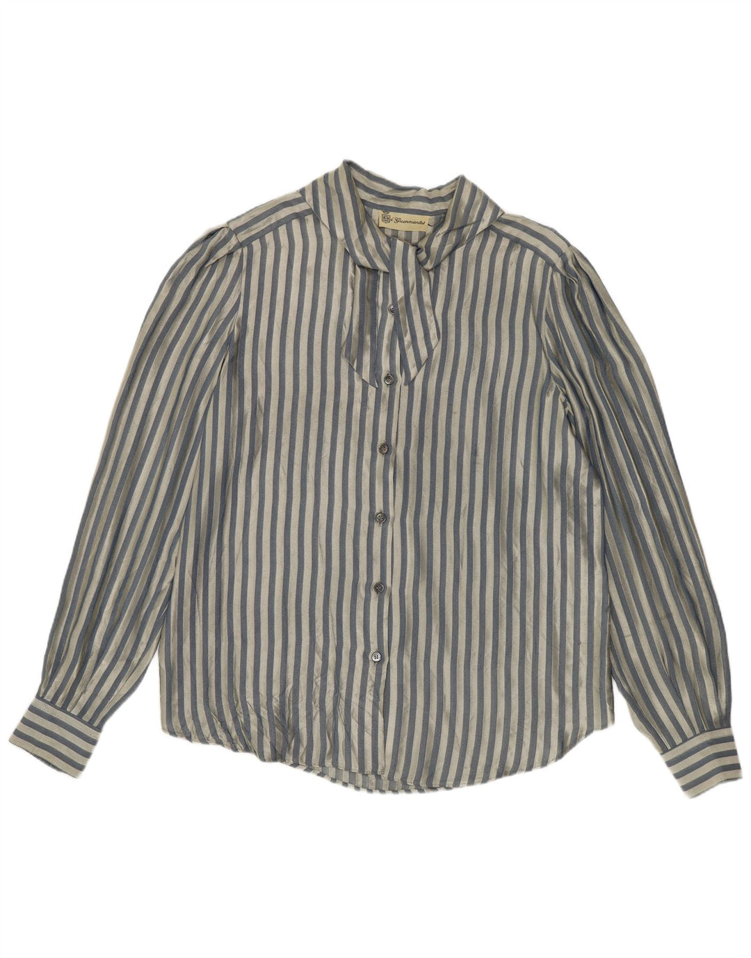 Camicetta camicia vintage da donna UK 14 a righe blu medio