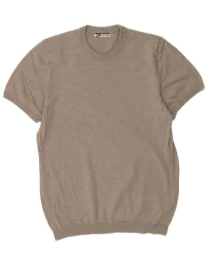 Maglione Zara da uomo girocollo a maniche corte girocollo piccolo in viscosa grigia