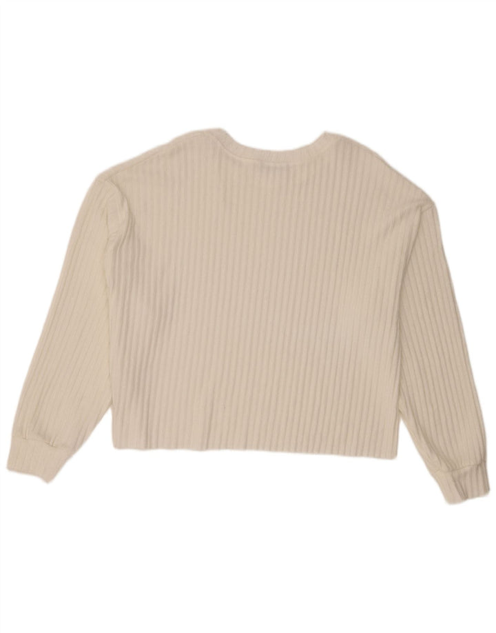 Maglione corto con scollo a barca da donna Zara UK 14 Poliestere bianco medio