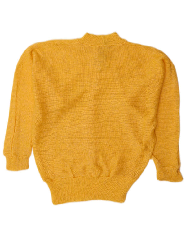 Maglione maglione collo alto da donna vintage UK 10 piccolo angora giallo