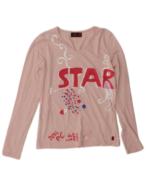 Top grafico da donna Kappa manica lunga UK 10 piccolo cotone rosa