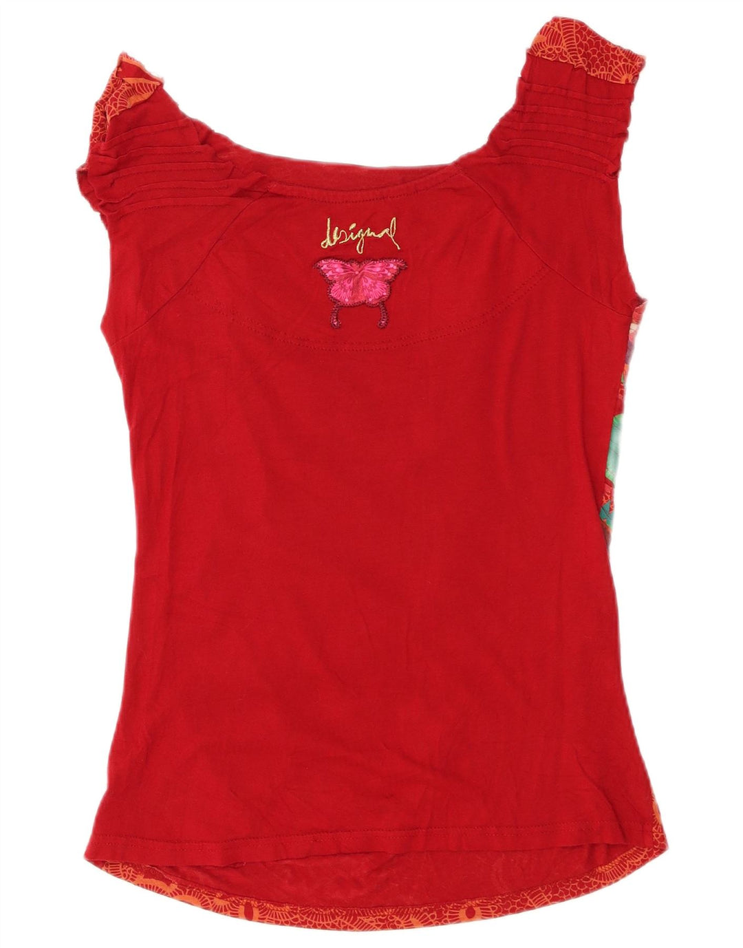 Desigual Top monospalla da donna UK 14 Large Rosso geometrico