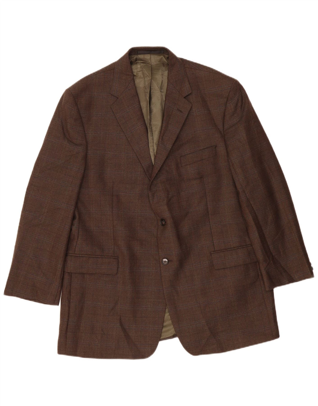 Giacca blazer lunga a 2 bottoni Marks & Spencer da uomo UK 46 XL Lana a quadri kaki