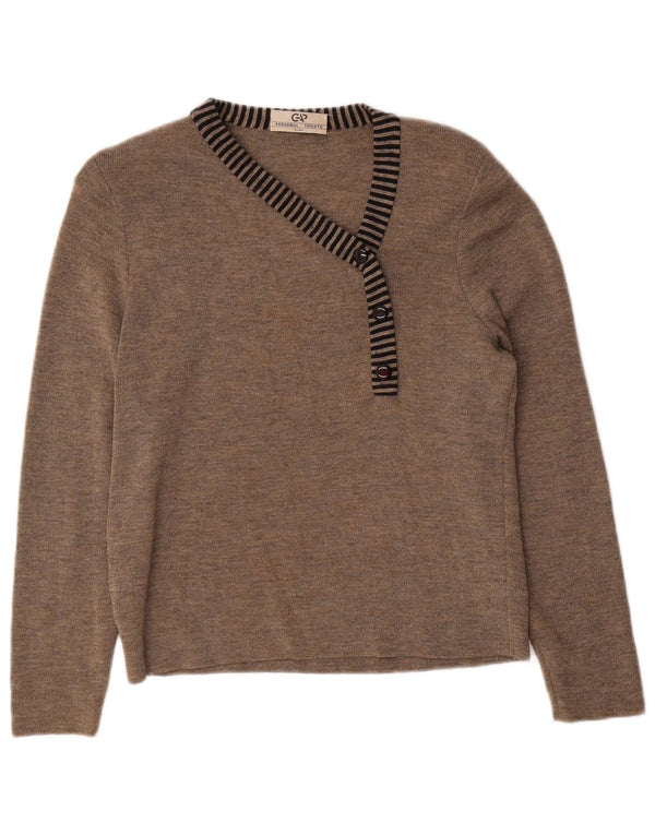 Maglione vintage da donna con scollo a V UK 8 piccolo a righe grigie