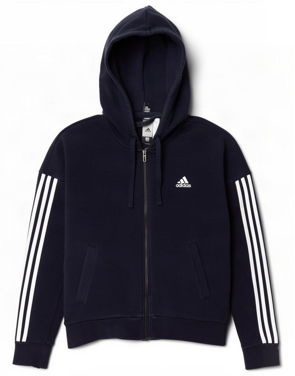 Adidas Felpa con cappuccio e zip da donna UK 12/14 Medio Blu navy Cotone